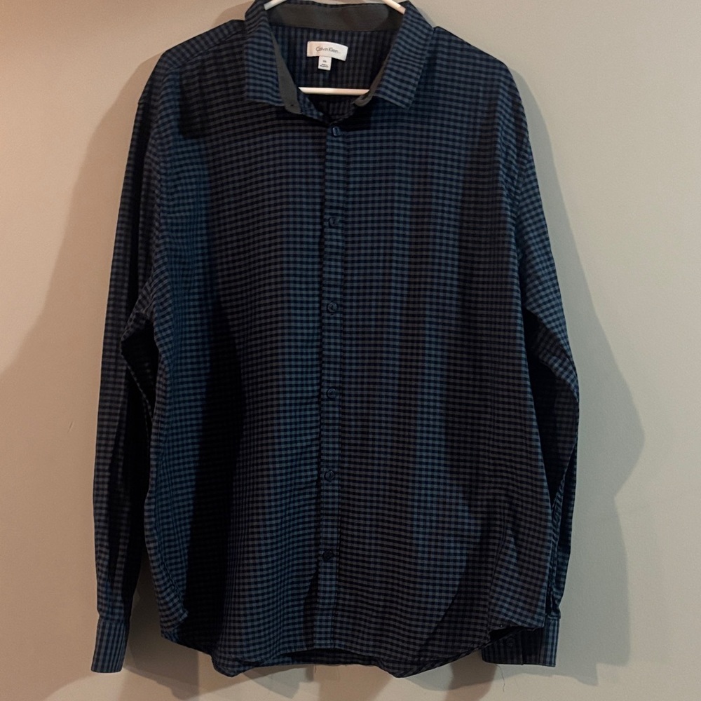 Calvin Klein Men's Navy Checkered Button Down Shirt